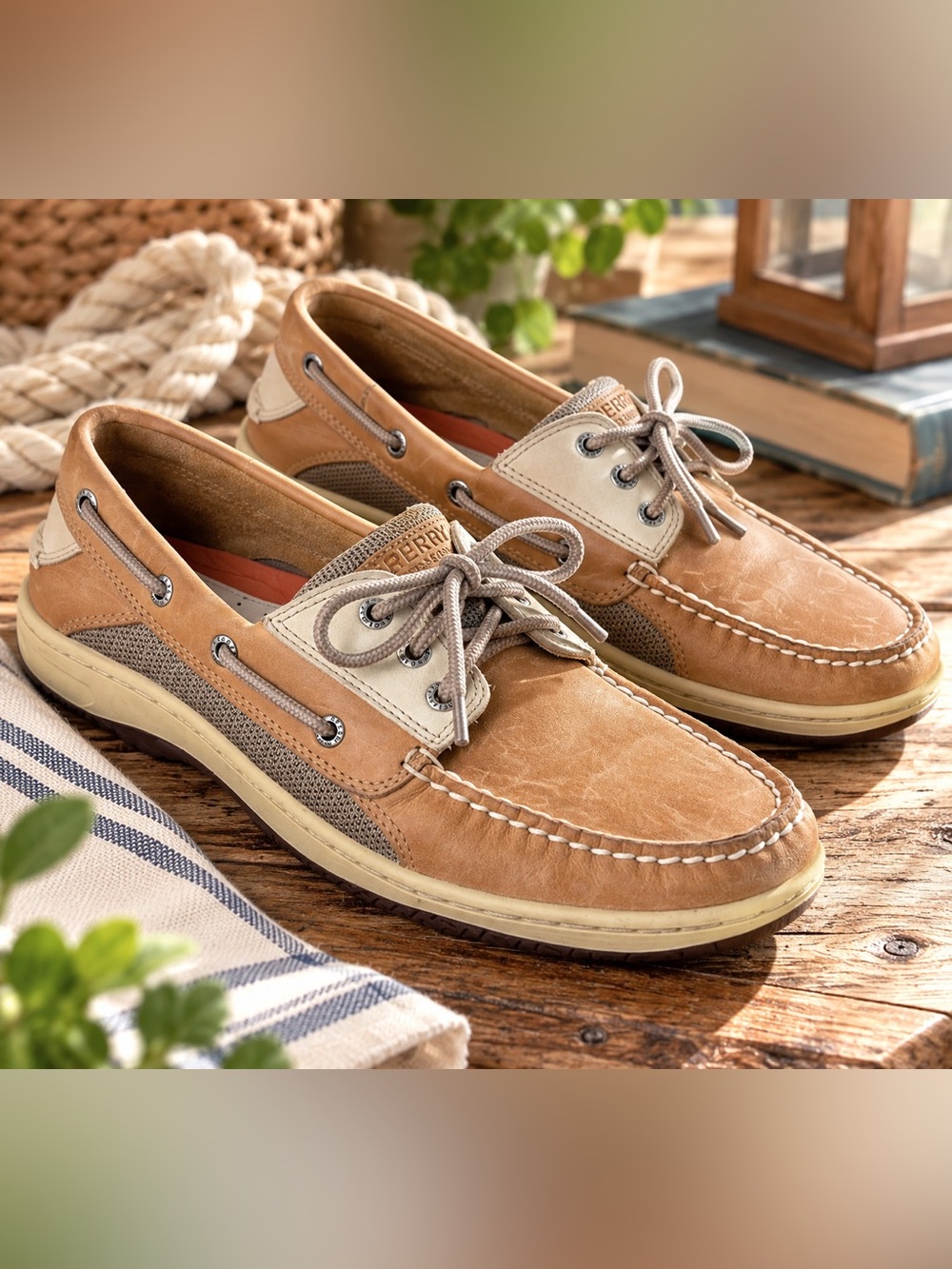 Sperry Top-Sider Men’s 8 Tan Leather Boat Shoes Coastal Preppy Deck Shoes